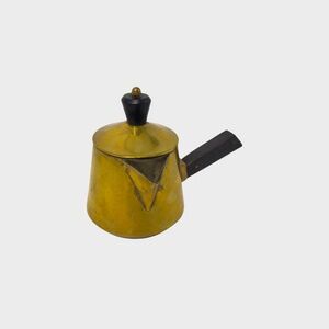 Vintage Mid Century Modern Brass Creamer, Signed J.C. Moore – Wood Handle